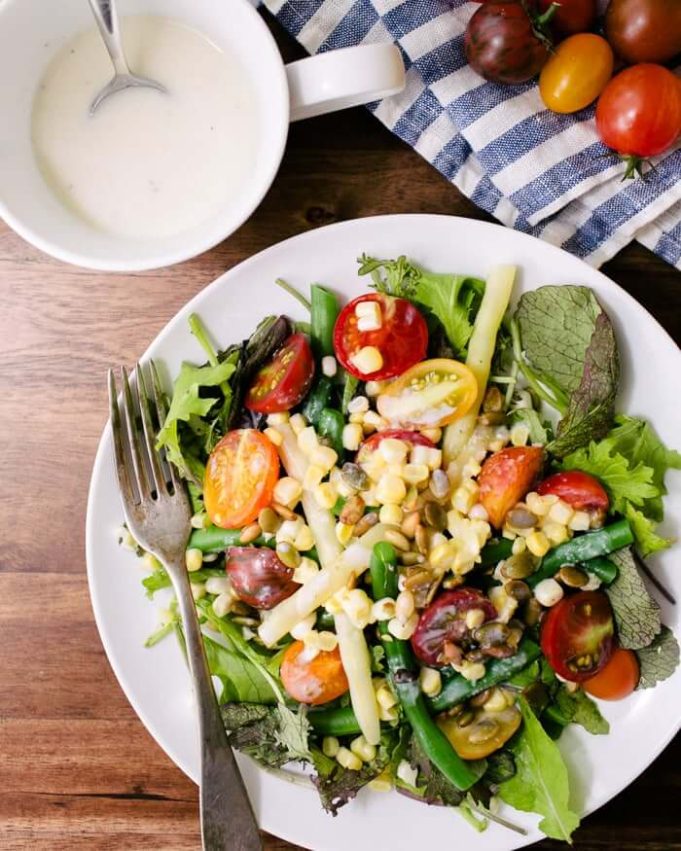 Summer Vegetable Salad with Sesame Ranch Dressing